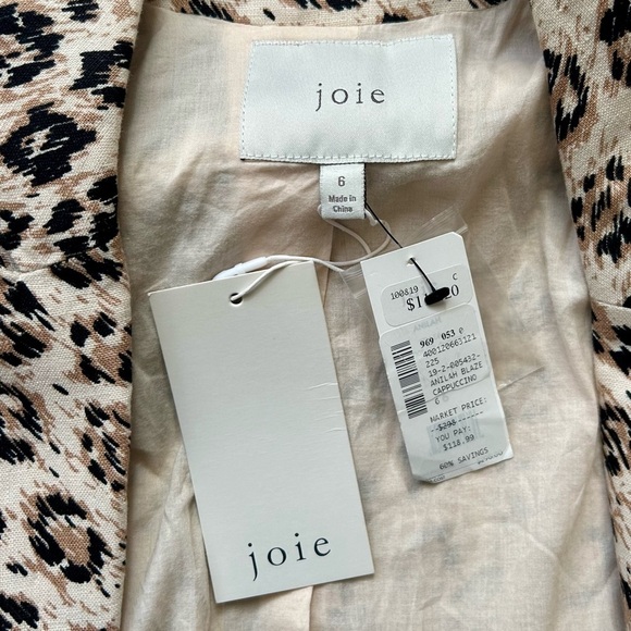 Joie Anilah Leopard Print Blazer One Button Linen Size 6 NWT - Picture 10 of 12